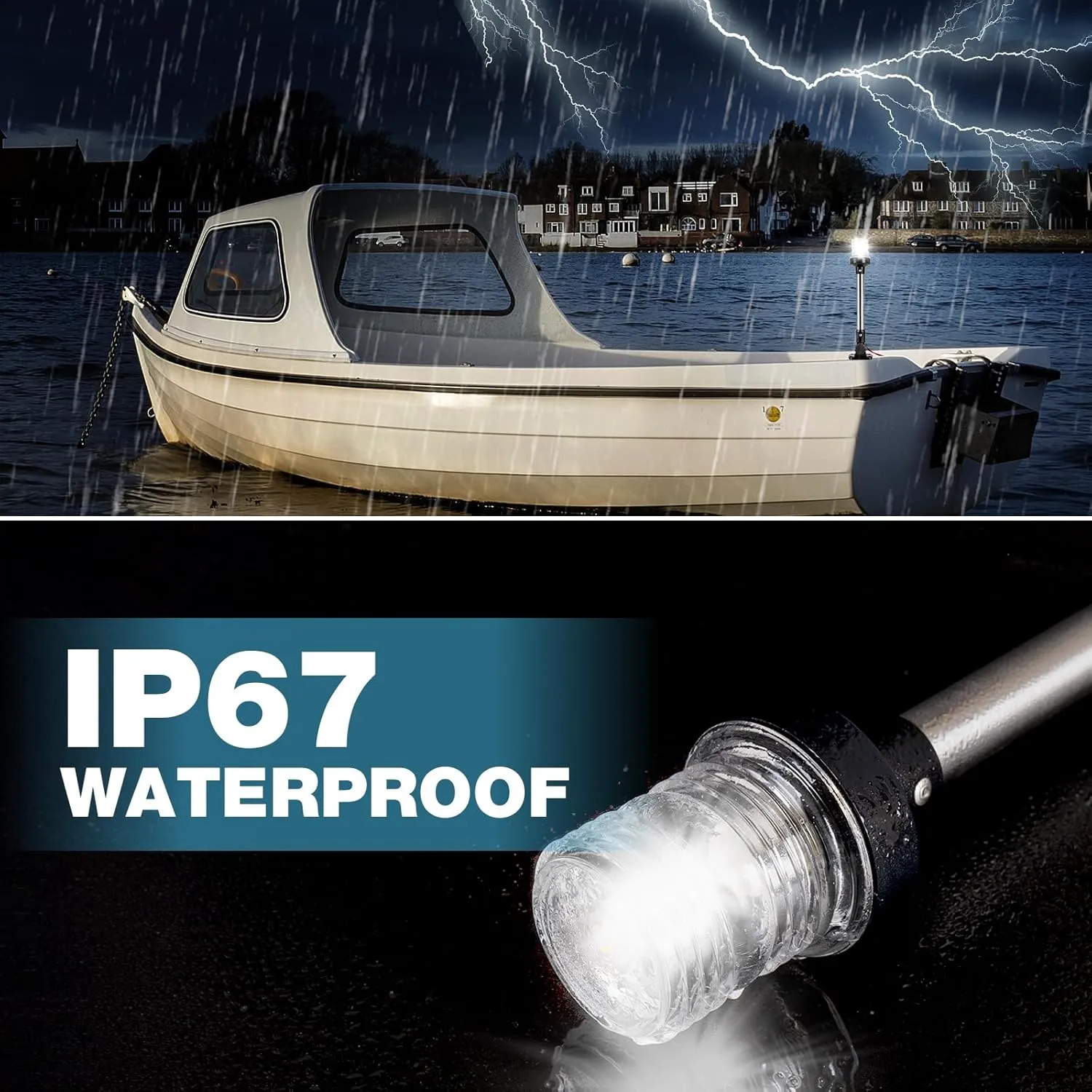 9 Inches Boat Stern Light Anchor Light LED Marine Waterproof IP67, White Fold Down Navigation Lights for Boats LED for Pontoon, Jon Boat and Bass Boats (12-24V)