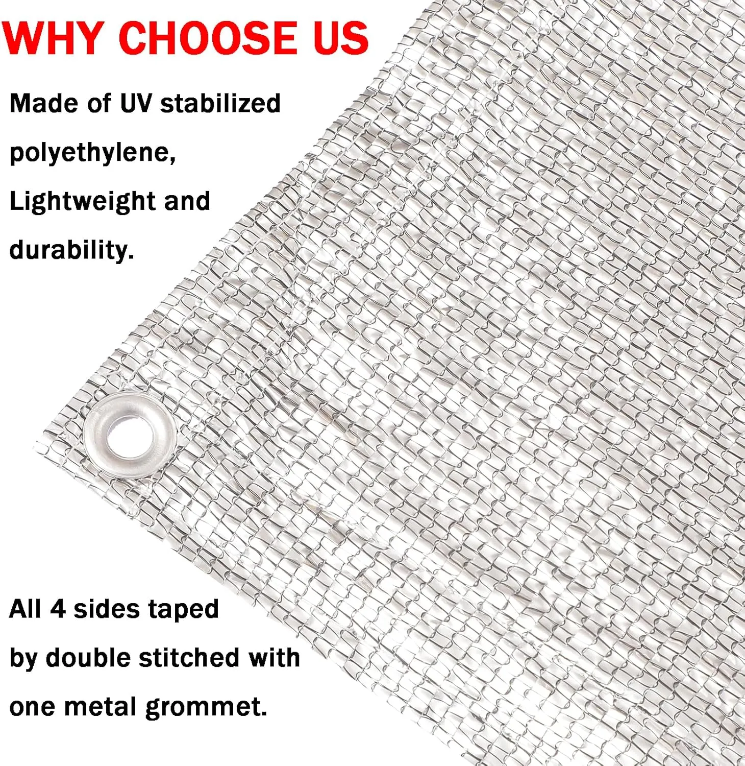95% Aluminum Foil Shade Cloth Heavy Duty Shade Mesh Tarp Sun Block Fabric Cover Canopy Sun Pet Shade Garden 12ft x 16ft