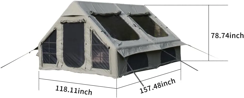 9.8 x13ft Inflatable Camping Tents with Hand Pump Easy Setup Waterproof and Windproof Blow up Tent, 4 Seasons Oxford Cabin Tent with Mesh & Chimney Window. Army Green