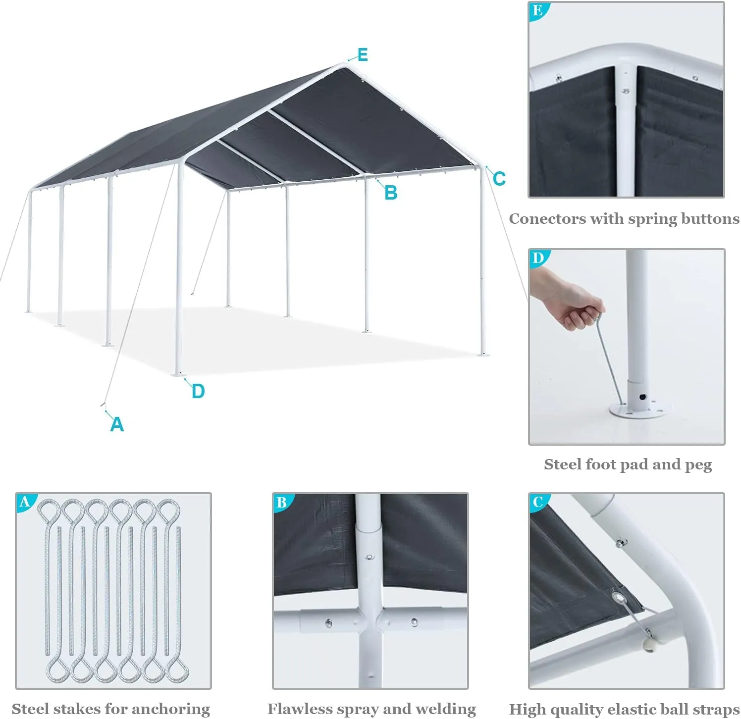 ABCCANOPY 10x20 FT Carport Garage Car Boat Shelter Party Tent, Gray