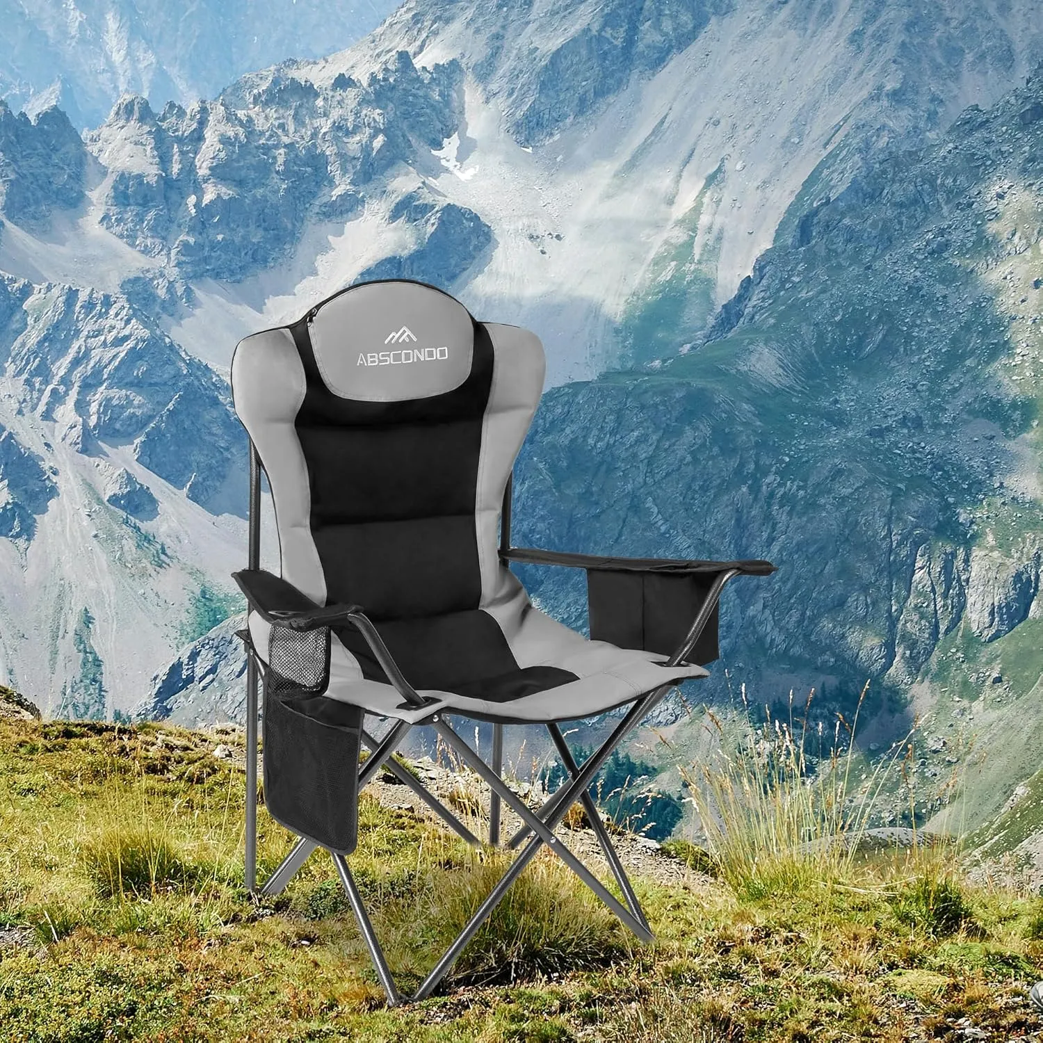 ABSCONDO Camping Chairs for Adults, Oversized Folding Camp Chair for Outdoor with Cup Holder & Cooler Bag, XL Heavy Duty Lawn Chairs Supports up to 350lbs (2 Pcs)