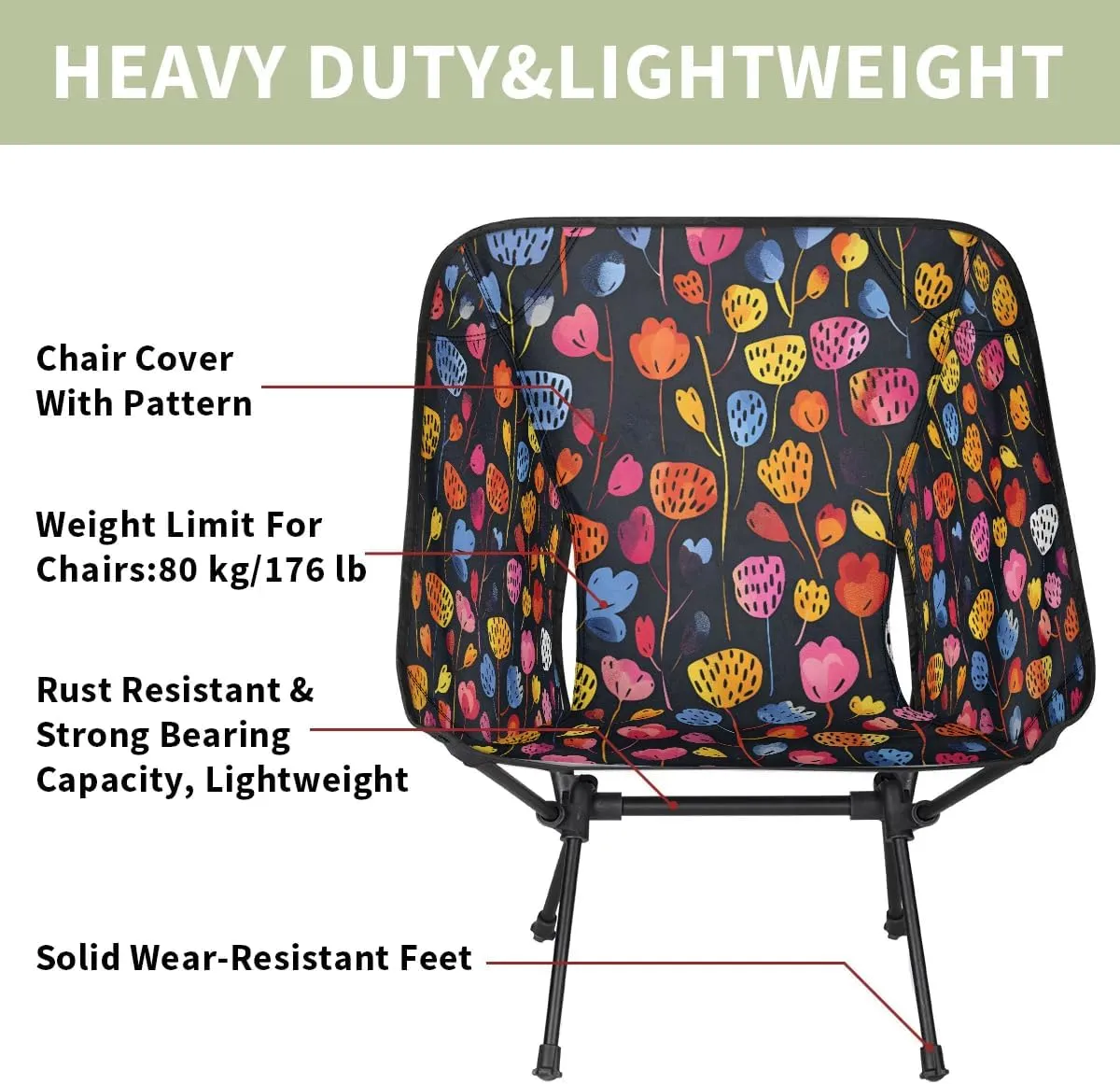 Abstract Floral Printed Folding Camping Chair Lightweight Camping Chairs for Adults Portable Outdoor Camp Chair Supports 176 Lbs