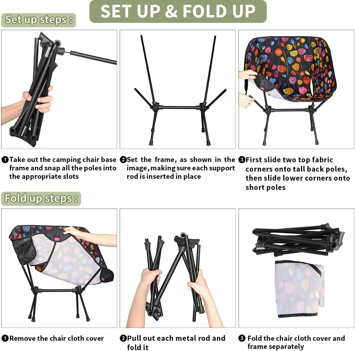 Abstract Floral Printed Folding Camping Chair Lightweight Camping Chairs for Adults Portable Outdoor Camp Chair Supports 176 Lbs