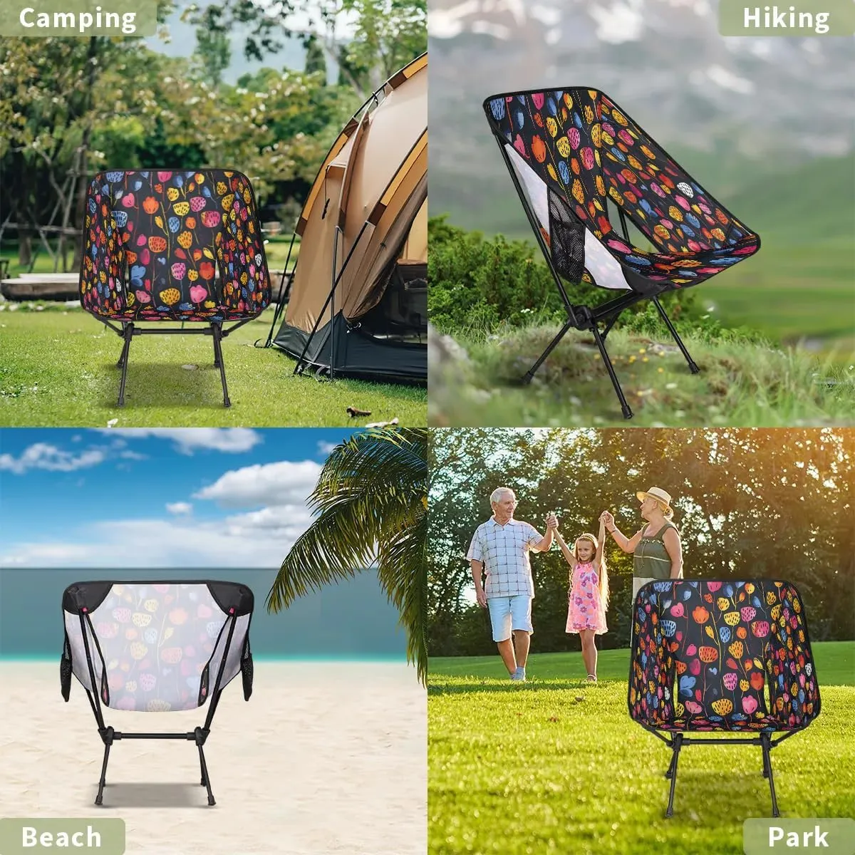 Abstract Floral Printed Folding Camping Chair Lightweight Camping Chairs for Adults Portable Outdoor Camp Chair Supports 176 Lbs