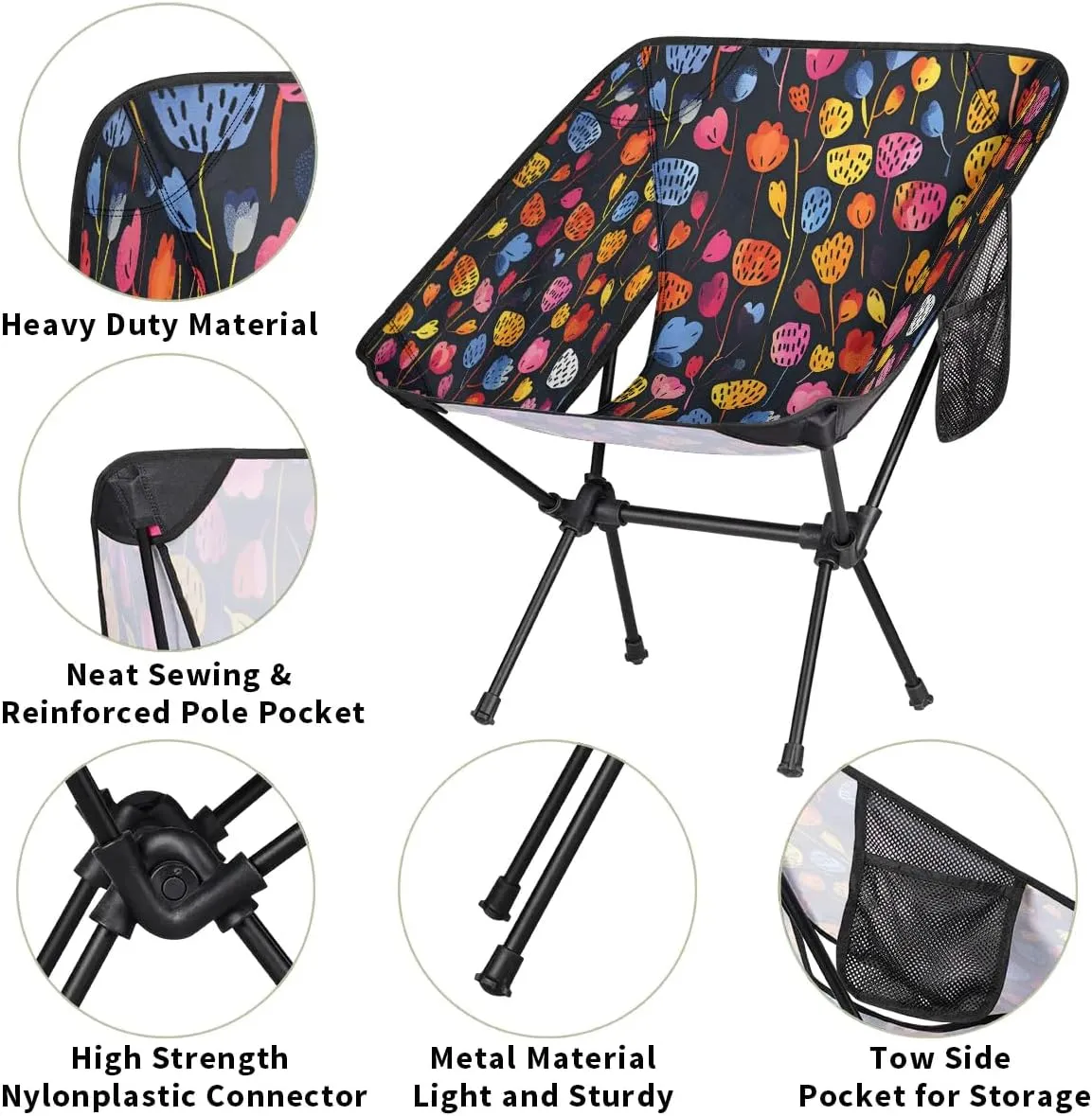 Abstract Floral Printed Folding Camping Chair Lightweight Camping Chairs for Adults Portable Outdoor Camp Chair Supports 176 Lbs