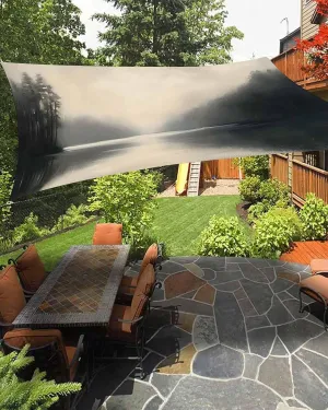 Abstract Sun Shade Sail 6’x 10’, Lake Mountain Landscape Nature Modern Rectangular Sunshade Sail UV Protection, Outdoor Waterproof Sun Shade Canopy for Patio Deck Pool Park