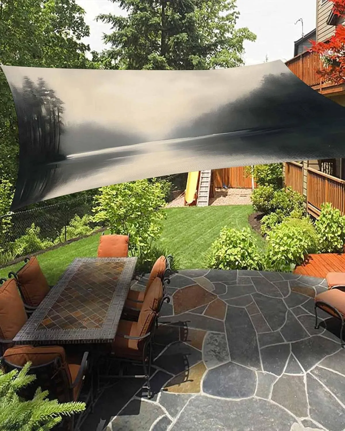 Abstract Sun Shade Sail 6’x 10’, Lake Mountain Landscape Nature Modern Rectangular Sunshade Sail UV Protection, Outdoor Waterproof Sun Shade Canopy for Patio Deck Pool Park