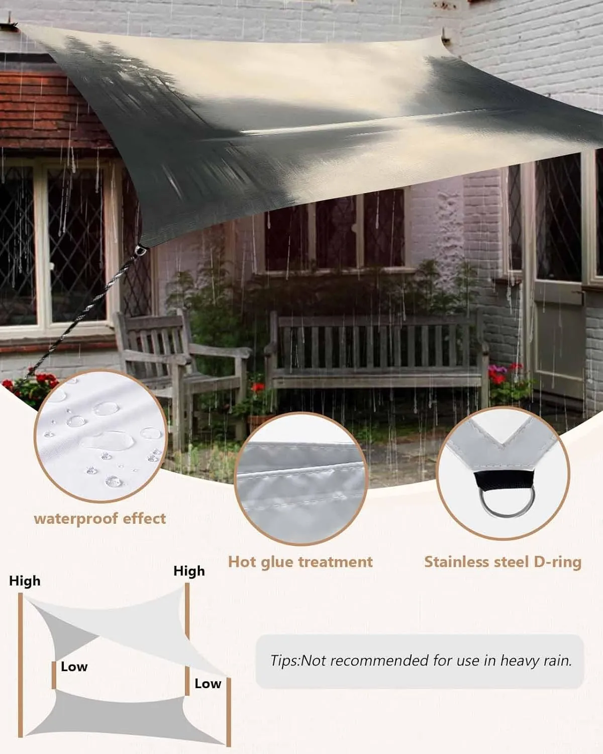 Abstract Sun Shade Sail 6’x 10’, Lake Mountain Landscape Nature Modern Rectangular Sunshade Sail UV Protection, Outdoor Waterproof Sun Shade Canopy for Patio Deck Pool Park