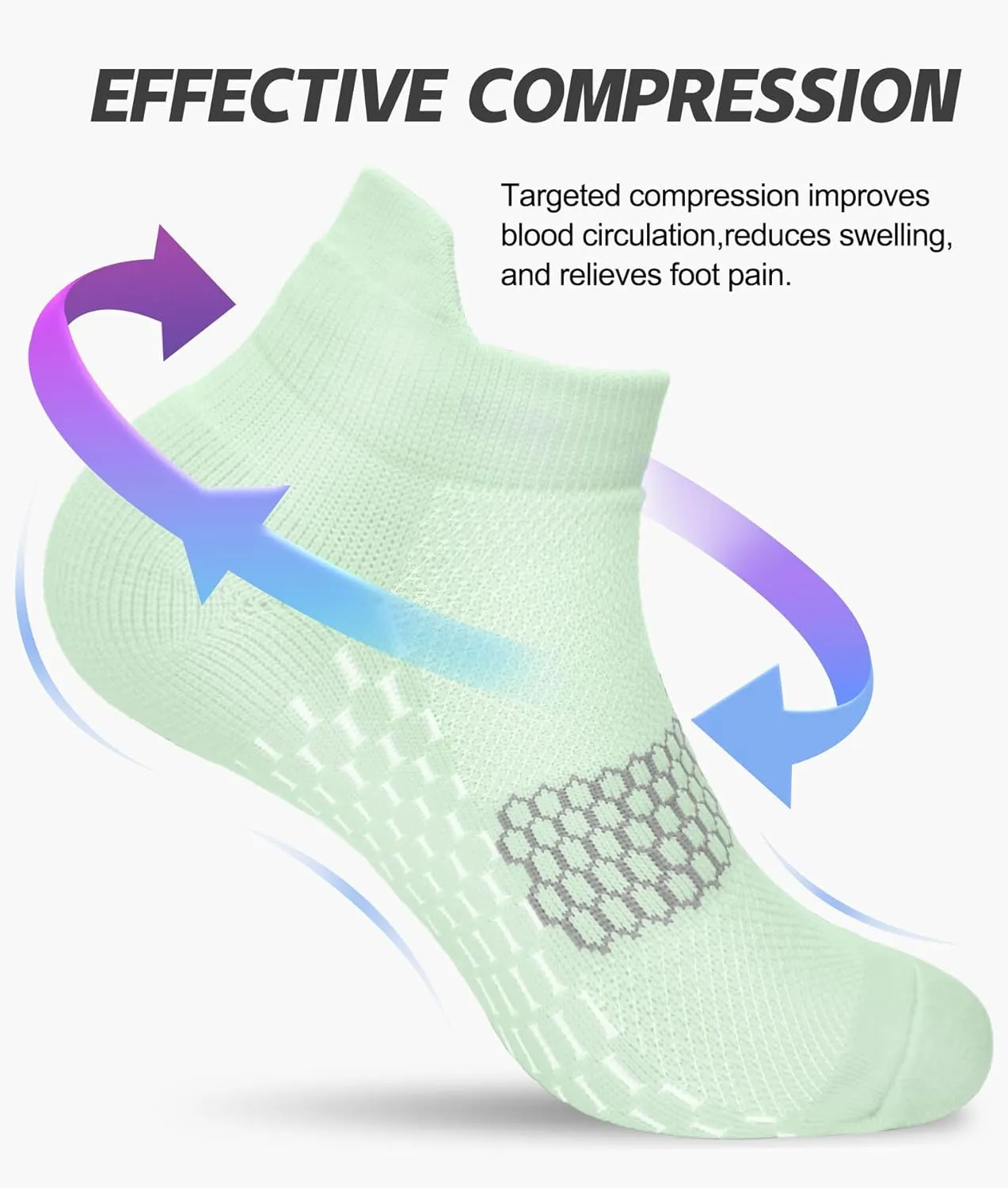 ACTINPUT Compression Socks for Women 7 Pairs, Ankle Running Socks with Arch Support, Cushioned Low Cut Athletic Socks