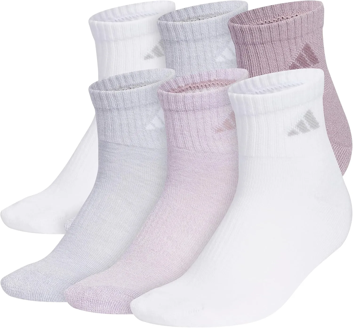 adidas Athletic Cushioned 6-Pack Compression Quarter Ankle Socks for Women, Durable, Comfortable, Cooling