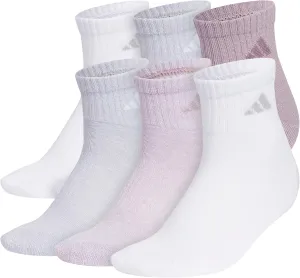 adidas Athletic Cushioned 6-Pack Compression Quarter Ankle Socks for Women, Durable, Comfortable, Cooling