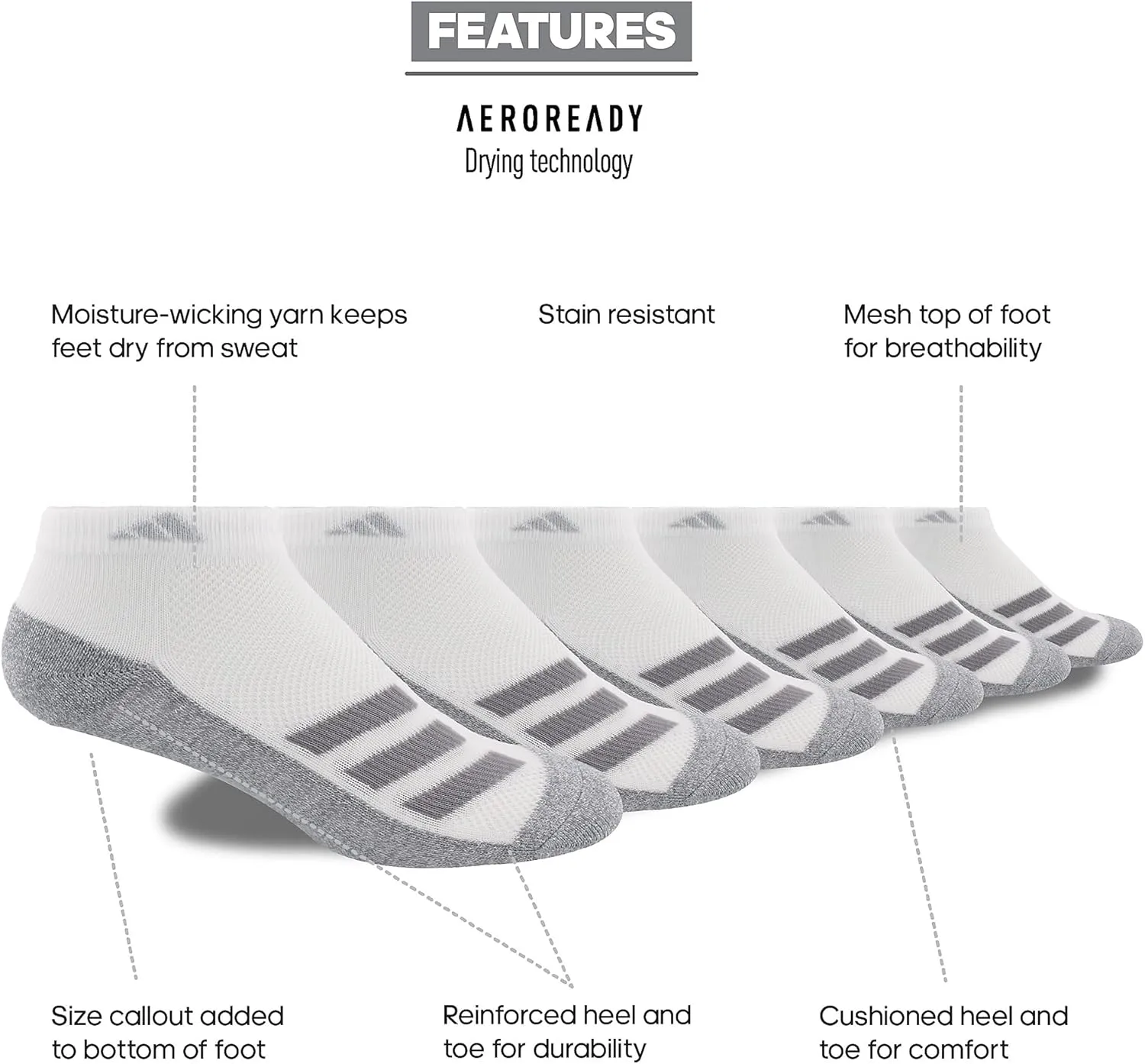 adidas Kids-Boy's/Girl's Cushioned Angle Stripe Low Cut Socks (6-Pair)