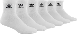 adidas Men's Athletic Moisture Wicking Cushioned Quarter-Cut TREFOIL Logo Socks 6-Pack/ 6-Pair (Shoe Size 6-12) WHITE