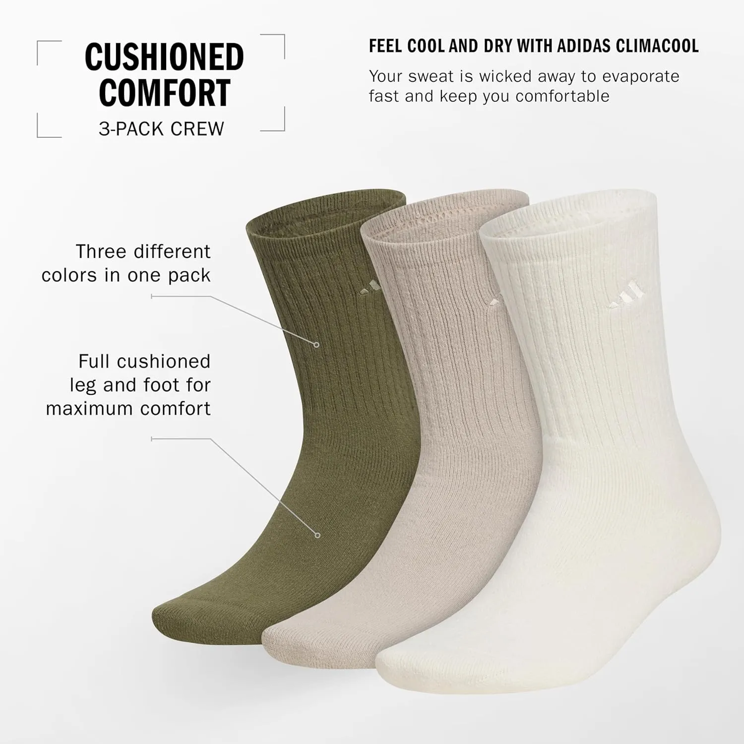 adidas Men's Cushioned Comfort 3-Pack Crew