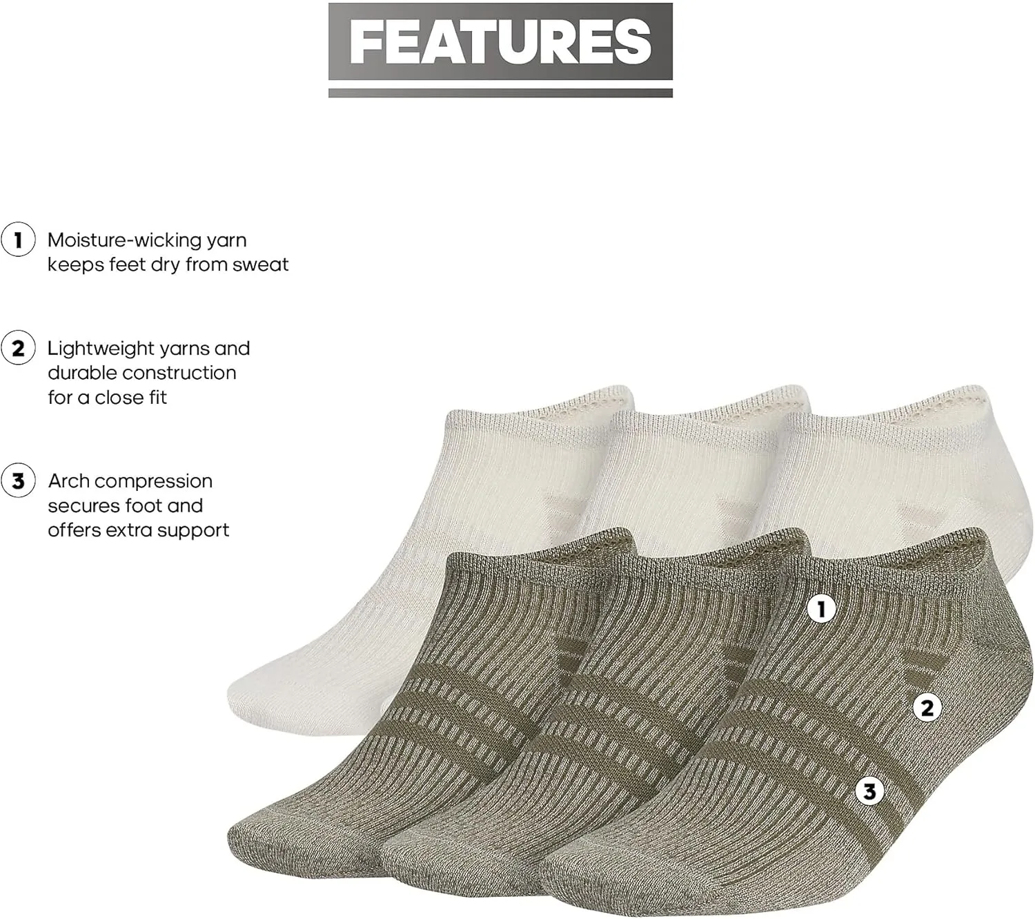 adidas Men's Superlite No Show Socks, Arch Compression Socks For Men, Athletic, Durabable, Lightweight and Breathable, 6-Pack