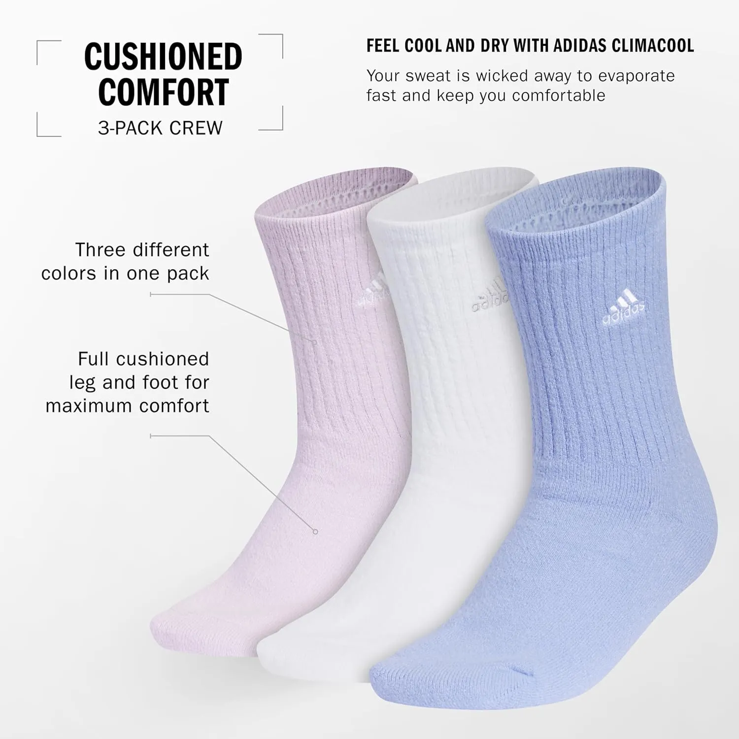 adidas Women's Super Soft Cushioned Comfort Cozy Crew Socks (3-Pair)