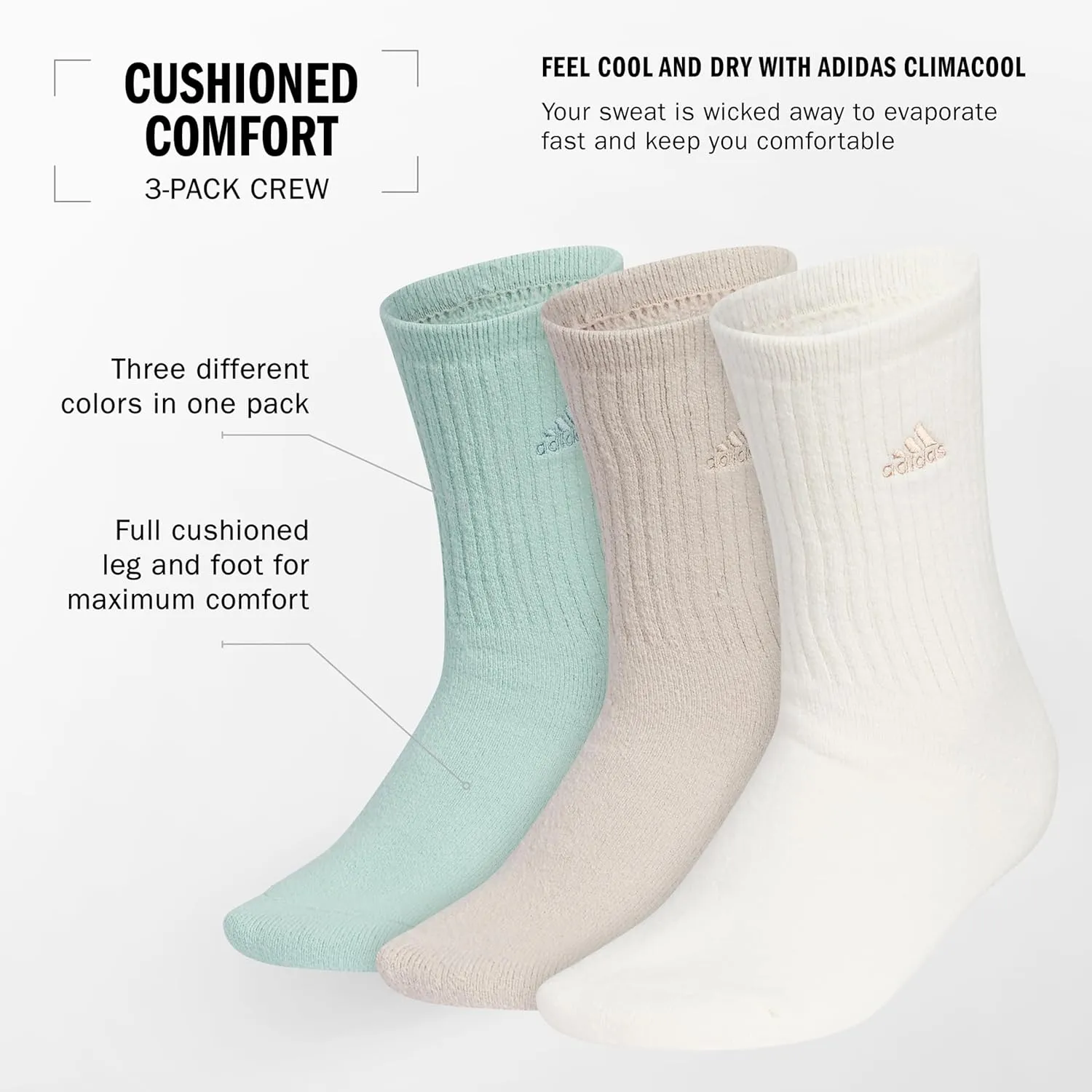 adidas Women's Super Soft Cushioned Comfort Cozy Crew Socks (3-Pair)