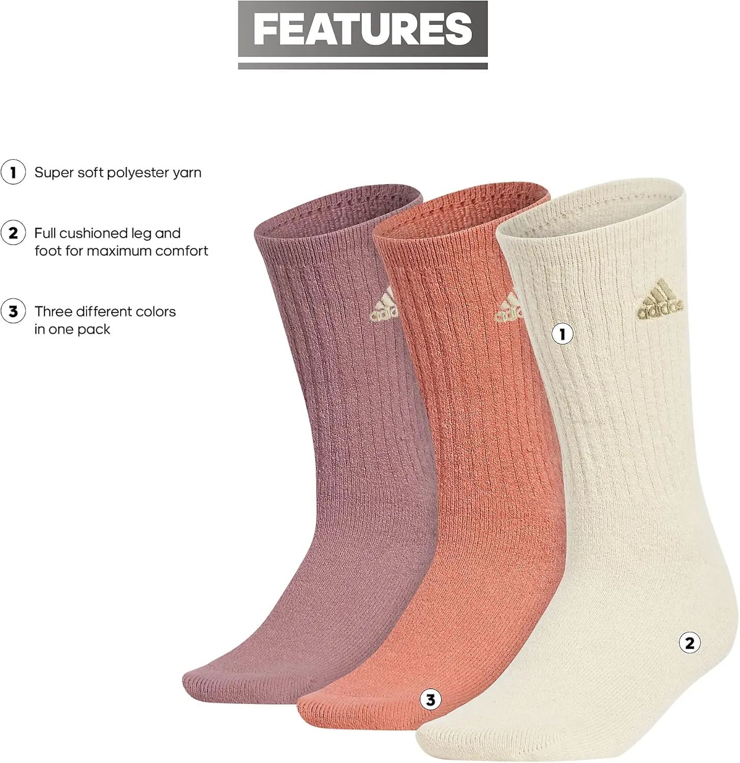 adidas Women's Super Soft Cushioned Comfort Cozy Crew Socks (3-Pair)