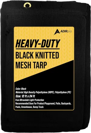 AdirPro Heavy Duty Knitted Mesh Tarp - 12x24ft Black Shade Tarp with Grommets for Playgrounds, Porch, Patio, Backyards, Pools, Greenhouse, Dump Truck, and More - 60% Shade, Water Resistant…