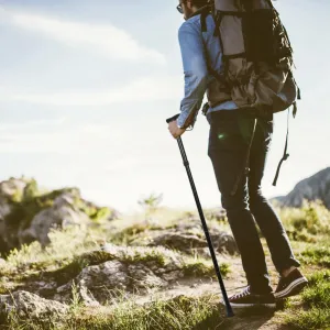 Adjustable Folding Walking Stick Collapsible Trekking Pole Ultra Lightweight 0.5lbs Aluminum Alloy 5 Height Levels 33-37 Inches Portable Cane for Hiking Seniors Adults Travel