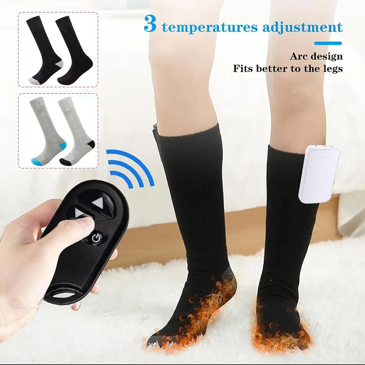 Adjustable Heated Socks 4000mAh Battery Electric Socks Rechargeable Warmer Sock Winter Thermal Sock for Outdoor Sport