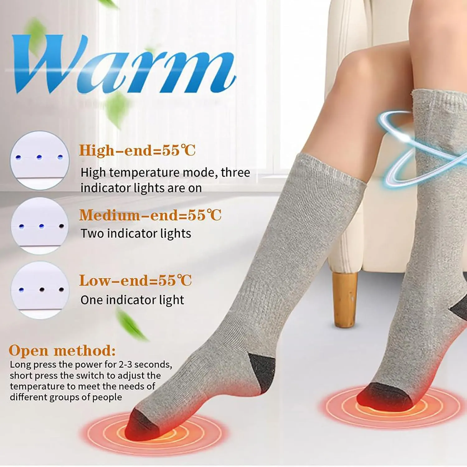 Adjustable Heated Socks 4000mAh Battery Electric Socks Rechargeable Warmer Sock Winter Thermal Sock for Outdoor Sport