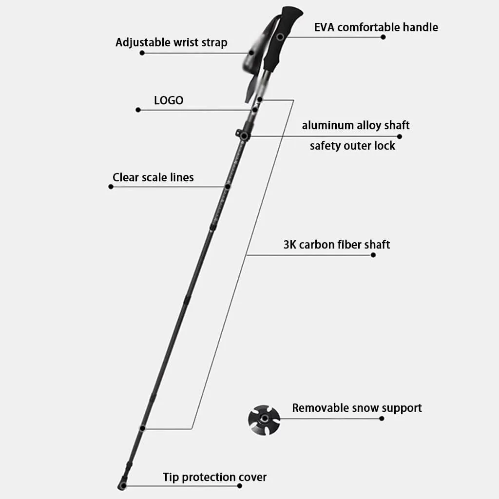 Adjustable Hiking Or Walking Stick, Portable Mobility Aid, Folding Travel Trekking Poles, Outdoor Climbing Gear