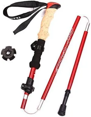 Adjustable Telescopic Folding Trekking Poles Walking Sticks, Ergonomic Handle for Hiking Trekking Camping Climbing Traveling, 2Pcs, Red