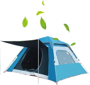 Adult Beach Tent, Automatic Camping Tent with 2 in 1 Foldable USB Solar Fan Light Outdoor Travel Sunshade Canopy can accommodate 2 People with 2 Windo