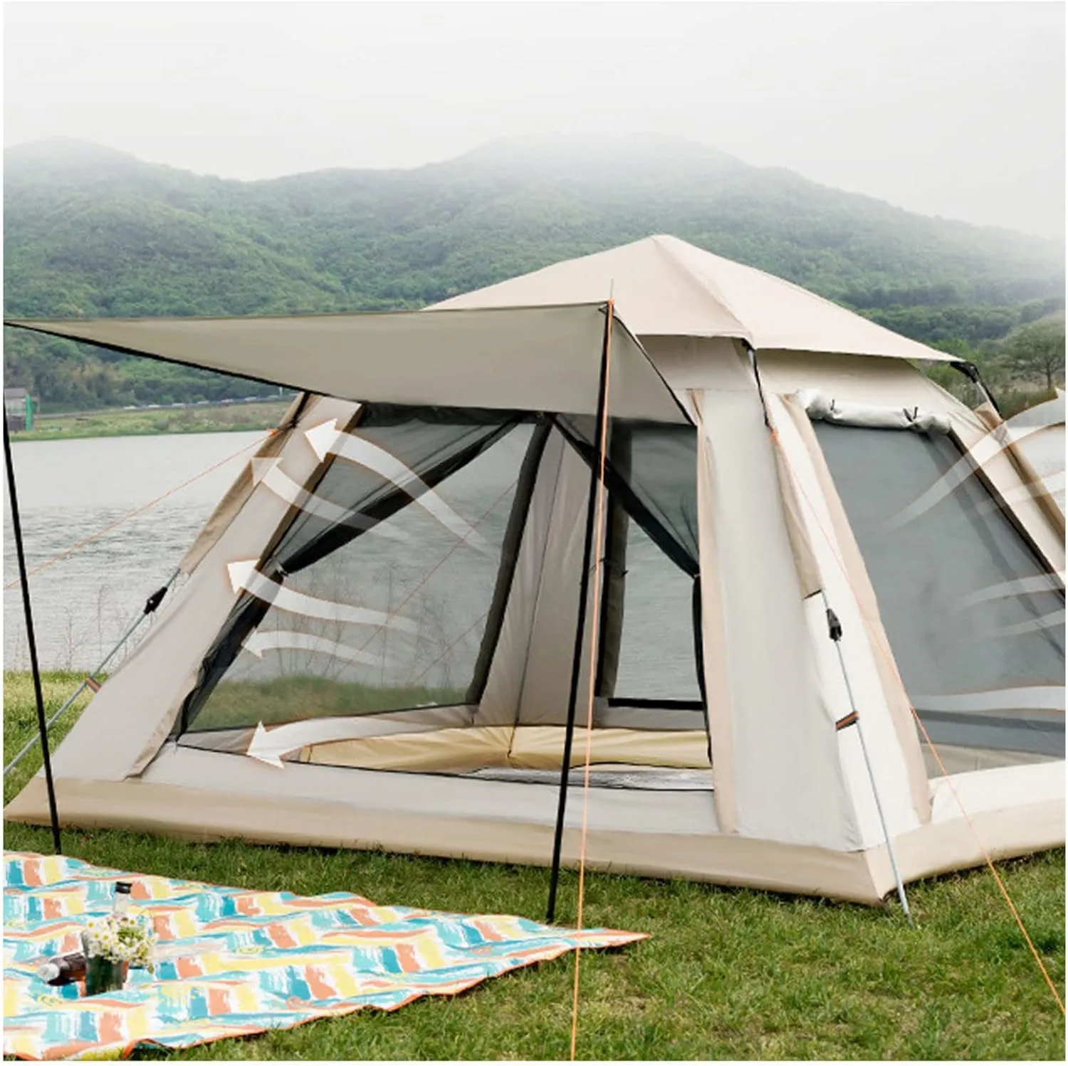 Adult Teepee Tent Outdoor 4 People,Waterproof Tents for Camping Waterproof Stable and Practical Camping Tents Family for Camping
