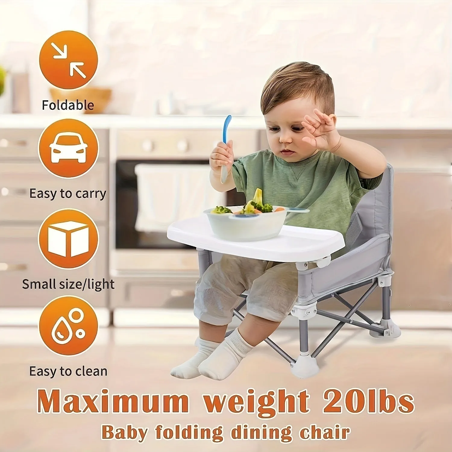 Adventurous Toddler Camping Chair - Foldable Baby Dining Table with Storage Bag, Comfortable Feeding Kids Camping Chair