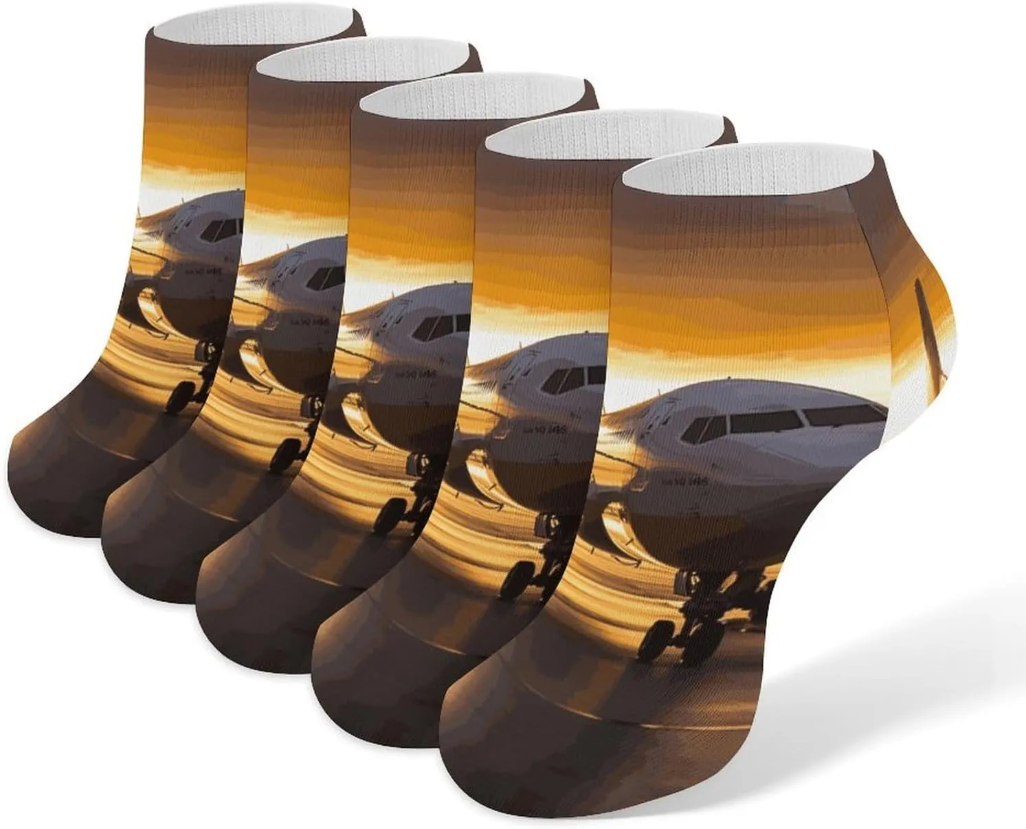 Airplane in The Evening Light Ankle Socks for Men & Women, 5 Pairs Breathable Soft Low Cut Socks, Stretch Sweat Wicking Sox