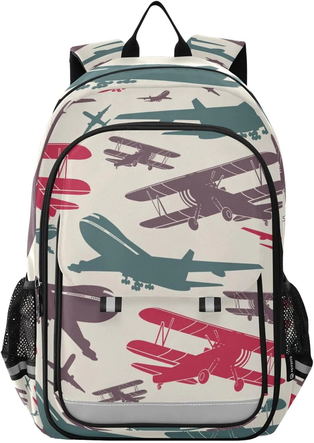 Airplane Retro School Backpack Laptop Travel Daypack for Kids Girls Boys, Personalized Computer Notebooks Bookbag with Adjustable Padded Straps