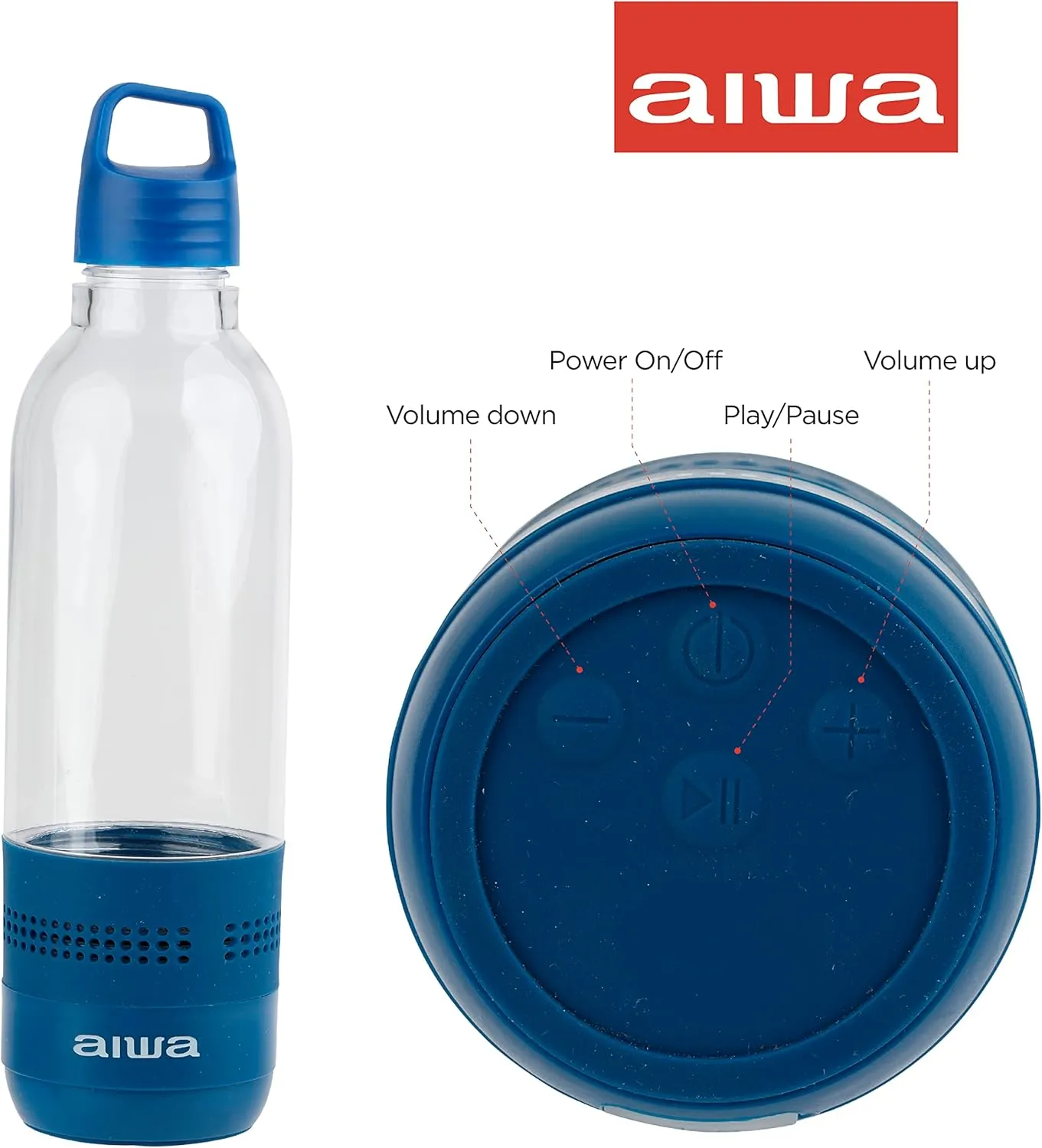 AIWA Water Bottle with Speaker and Earphone Bundle - 400ml Water Bottle with 4 Hour Playtime and Wireless Sports Earphones with Integrated Mic, 10 Hours Playtime for Workout, Camping and Hiking