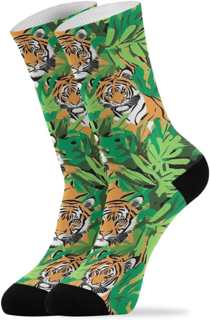 ALAZA Mens Crew Socks Compression Cycling Running Athletic Socks Animals Jungle Breathable 2 Pack
