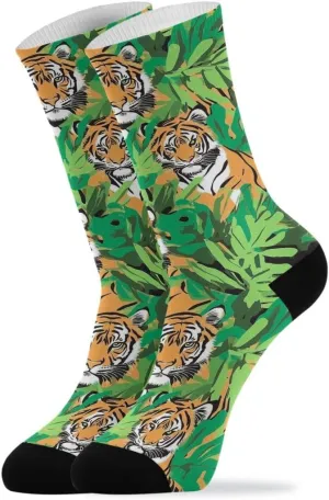 ALAZA Mens Crew Socks Compression Cycling Running Athletic Socks Animals Jungle Breathable 2 Pack