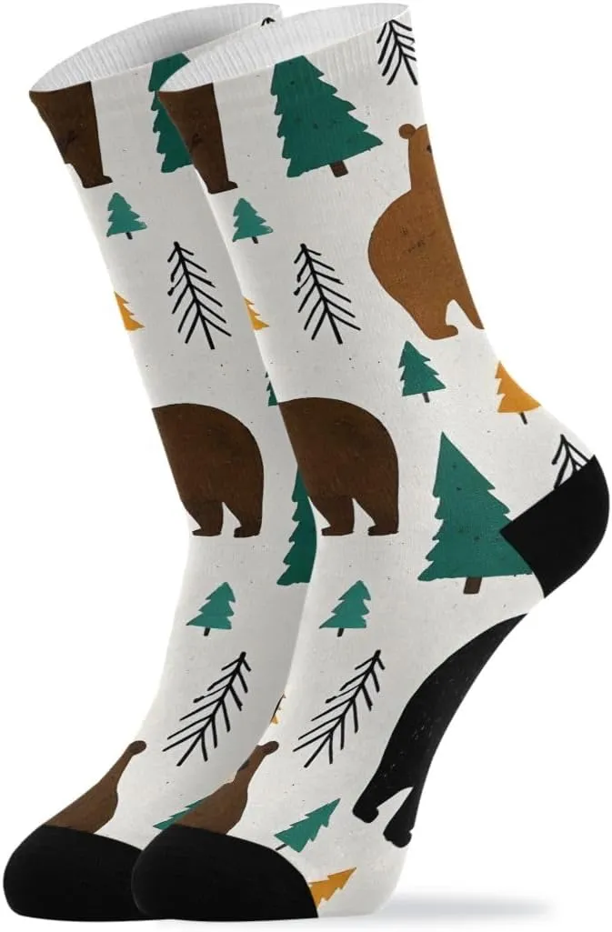 ALAZA Mens Crew Socks Compression Cycling Running Athletic Socks Bear Forest Breathable 2 Pack