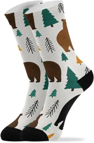 ALAZA Mens Crew Socks Compression Cycling Running Athletic Socks Bear Forest Breathable 2 Pack