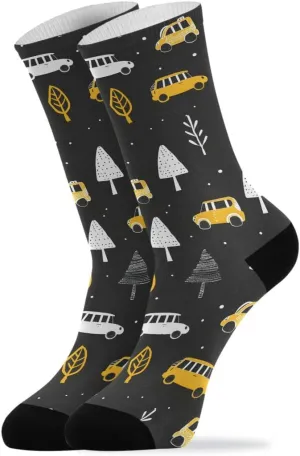 ALAZA Mens Crew Socks Compression Cycling Running Athletic Socks Cars in Forest Breathable 2 Pack