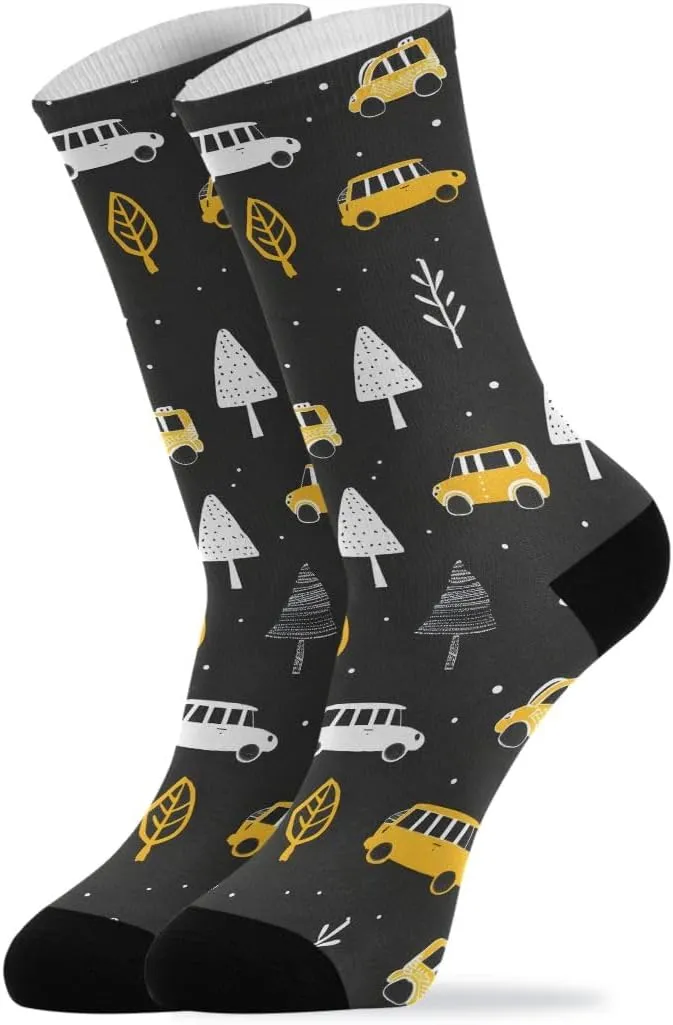 ALAZA Mens Crew Socks Compression Cycling Running Athletic Socks Cars in Forest Breathable 2 Pack