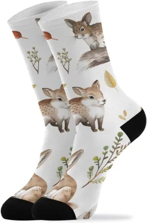 ALAZA Mens Crew Socks Compression Cycling Running Athletic Socks Cute Forest Animals Breathable 2 Pack