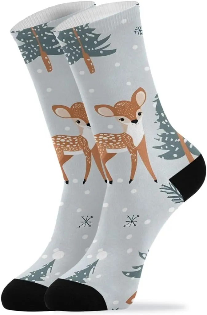 ALAZA Mens Crew Socks Compression Cycling Running Athletic Socks Deer Winter Forest Breathable 2 Pack