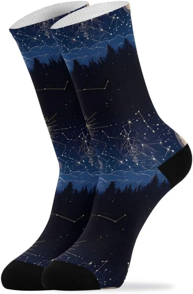 ALAZA Mens Crew Socks Compression Cycling Running Athletic Socks Sun Moon Forest Starrysky Breathable 2 Pack
