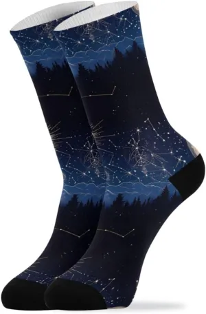 ALAZA Mens Crew Socks Compression Cycling Running Athletic Socks Sun Moon Forest Starrysky Breathable 2 Pack