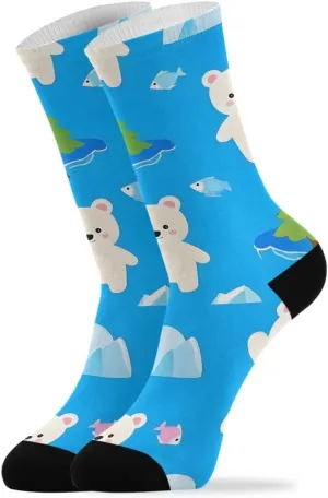 ALAZA Mens Crew Socks Compression Cycling Running Athletic Socks White Bear Iceberg Breathable 2 Pack