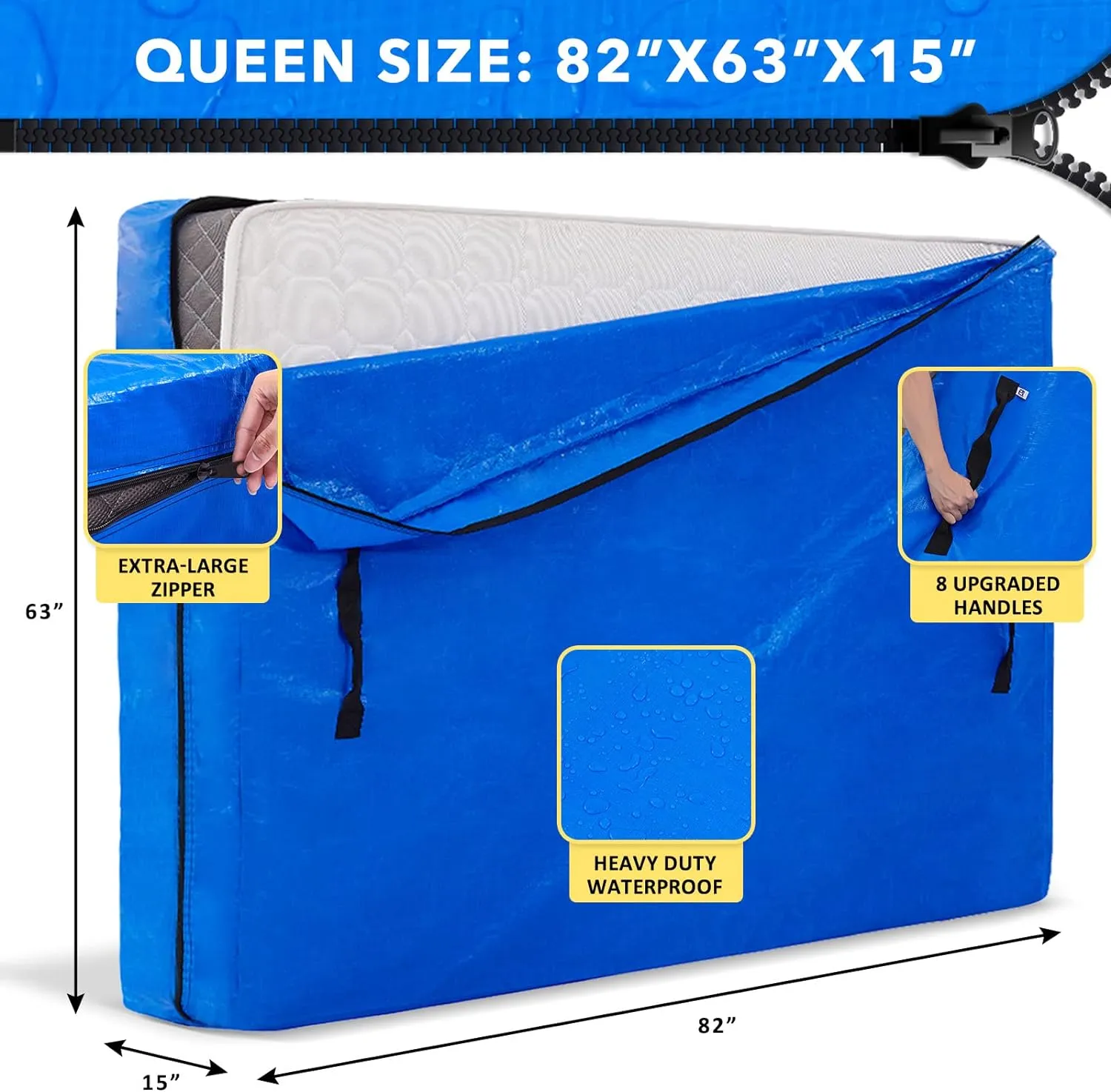 AlexHome Mattress Bag, Heavy Duty Tarp Reusable Storage Bag,Easy Carrier Mattress Moving Cover (Queen Size)