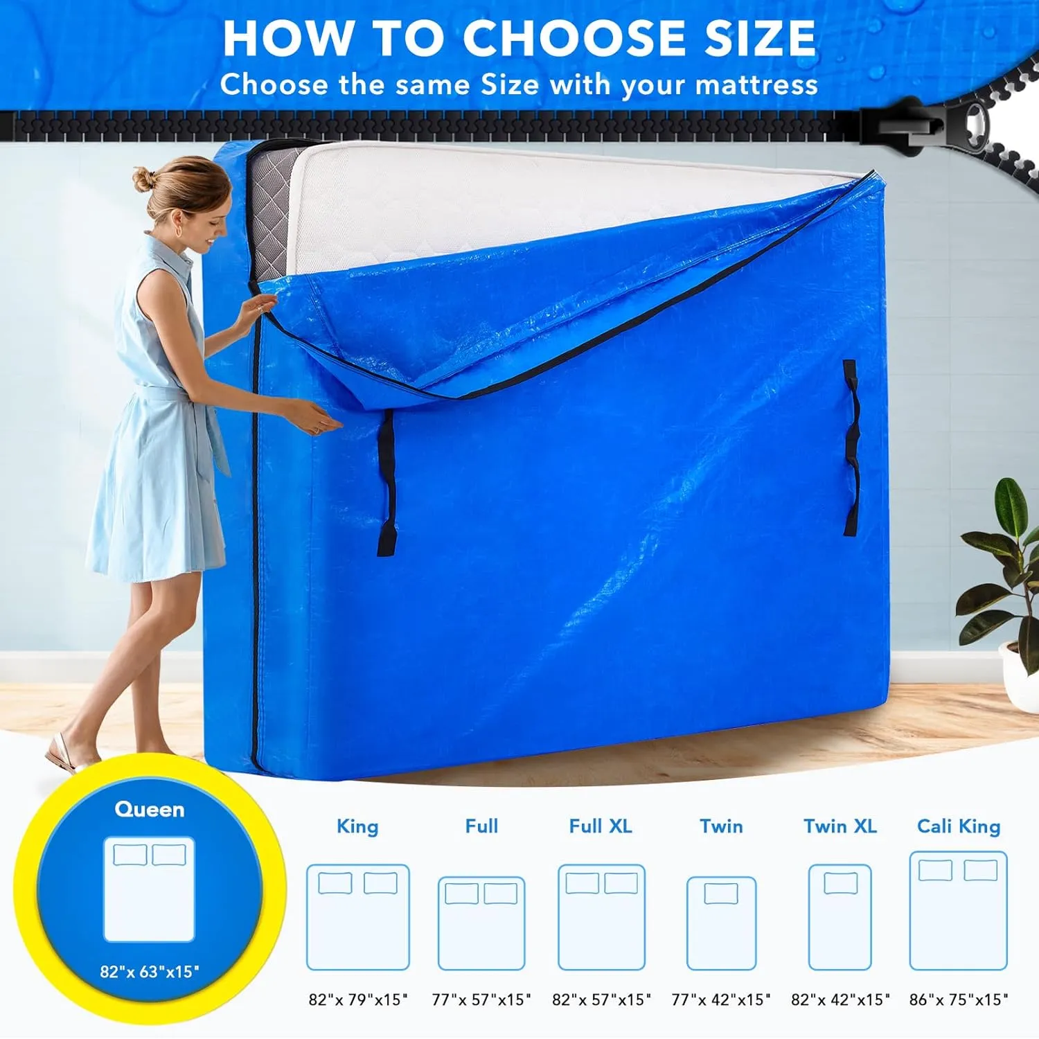 AlexHome Mattress Bag, Heavy Duty Tarp Reusable Storage Bag,Easy Carrier Mattress Moving Cover (Queen Size)