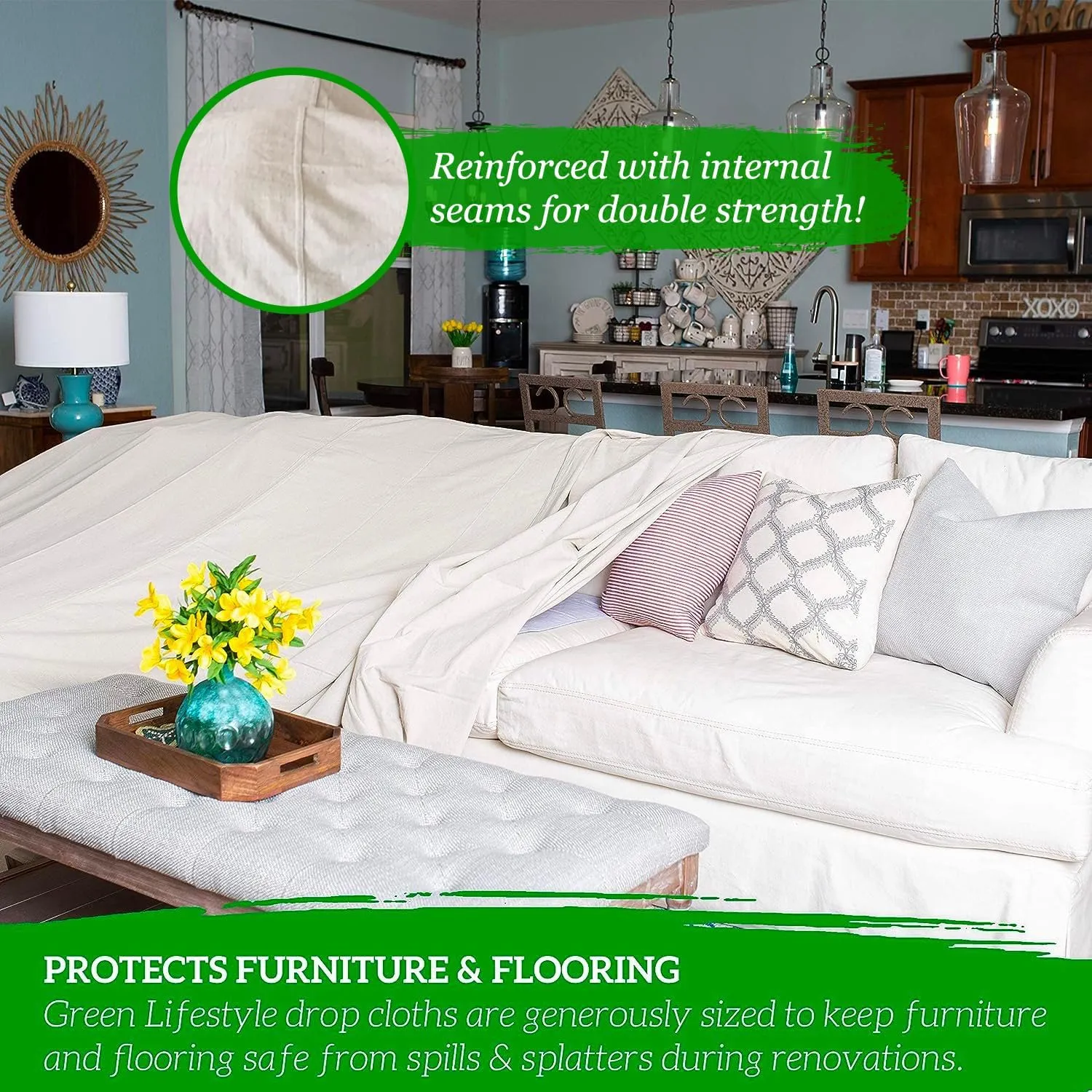 All Purpose Canvas Drop Cloth - Canvas Fabric Tarp, Floor & Furniture Protection, Painters Drop Cloth - Cream (9x12)