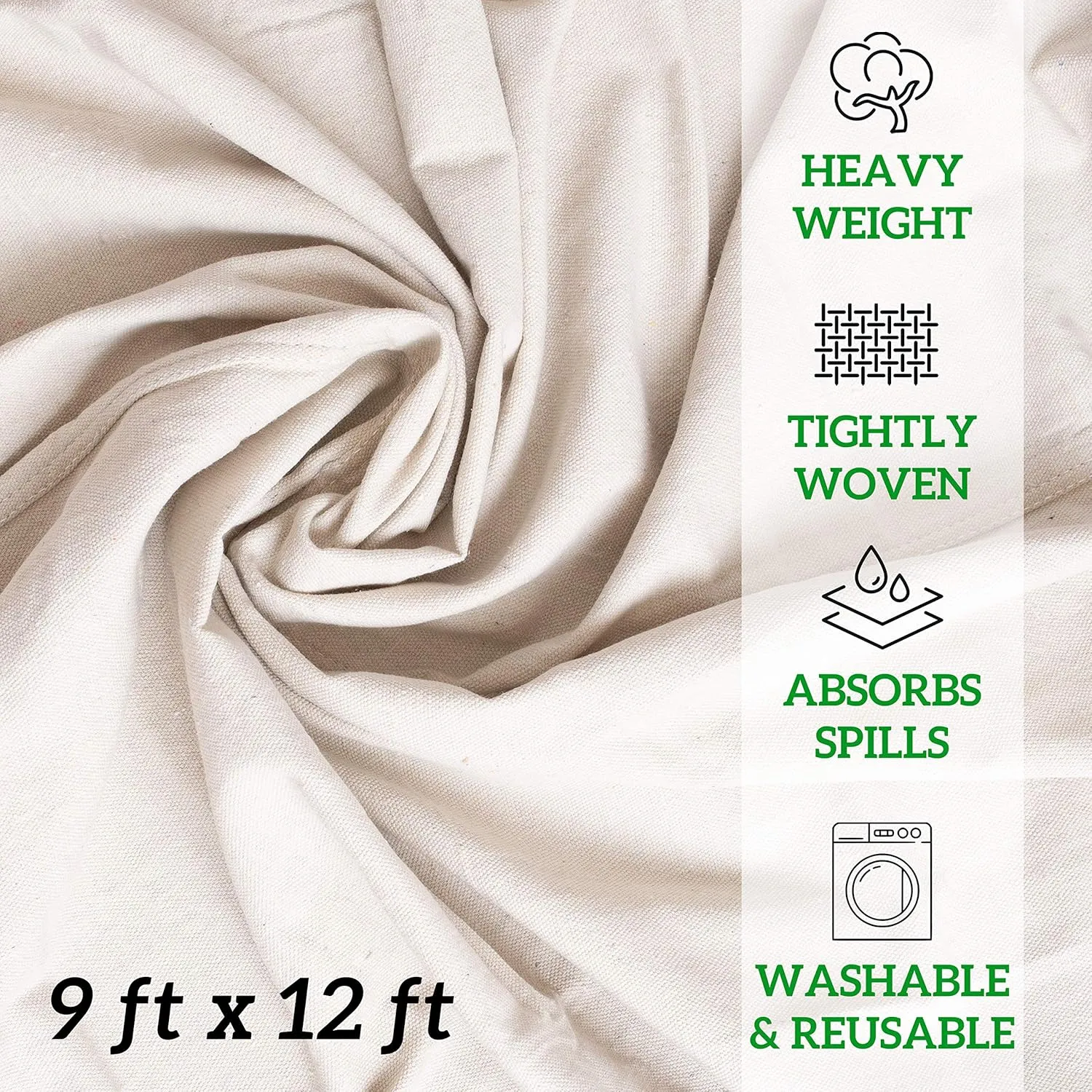 All Purpose Canvas Drop Cloth - Canvas Fabric Tarp, Floor & Furniture Protection, Painters Drop Cloth - Cream (9x12)