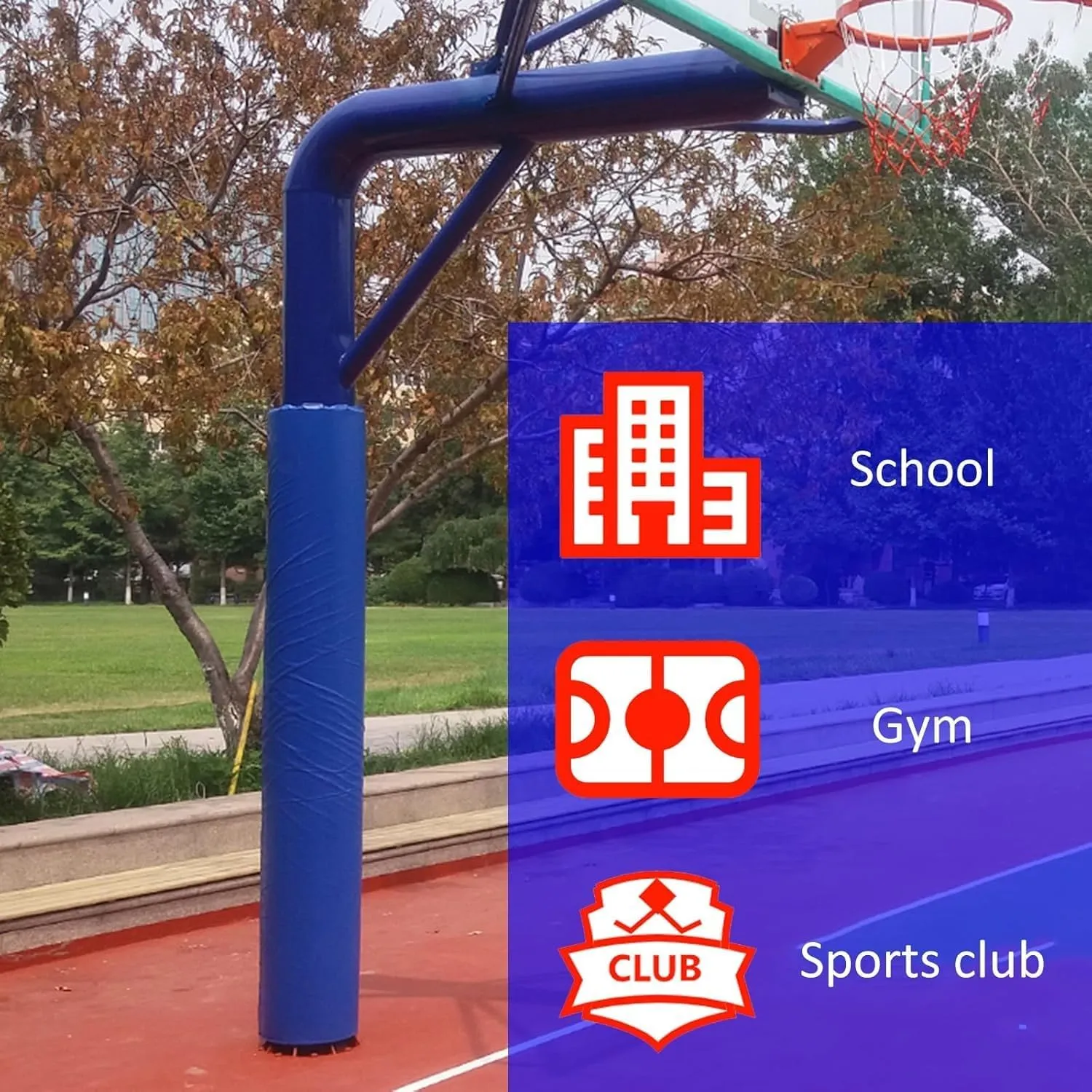 All-Weather Basketball Hoop Padding for Round Pole, Shock - Absorbing Basketball Hoop Post Pad, Padding to Wrap Around Metal Poles/Basement Post